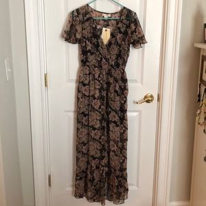 Floral front slit maxi dress (M)